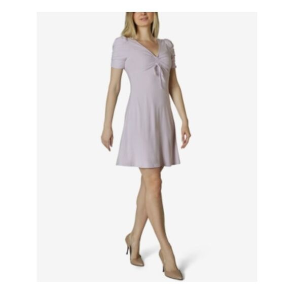 ULTRA FLIRT Womens Ruched Short Sleeve V Neck Above The Knee Shift Dress - Picture 1 of 1